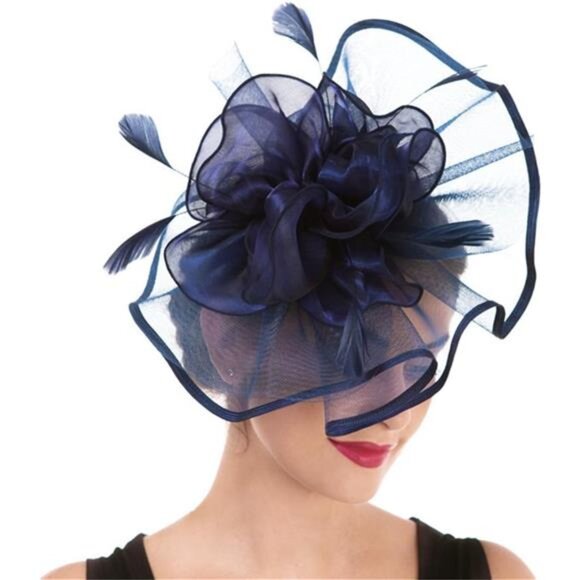 Women's Tea Party Hat Summer Navy Blue